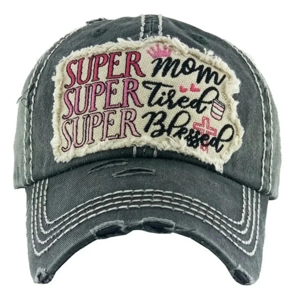 Distressed Cap Super Mom/Super Tired/Super Blessed - Picture 5 of 6
